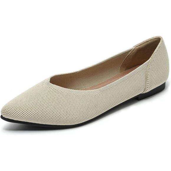 Women Pointed Toe Ballet Beige Flats Comfortable Casual Dressy Work Office Shoes - Picture 2 of 6
